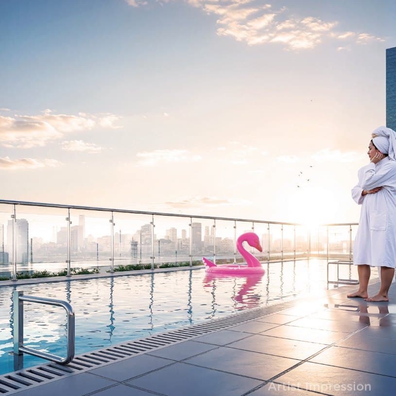 Rooftop swimming pool with city view