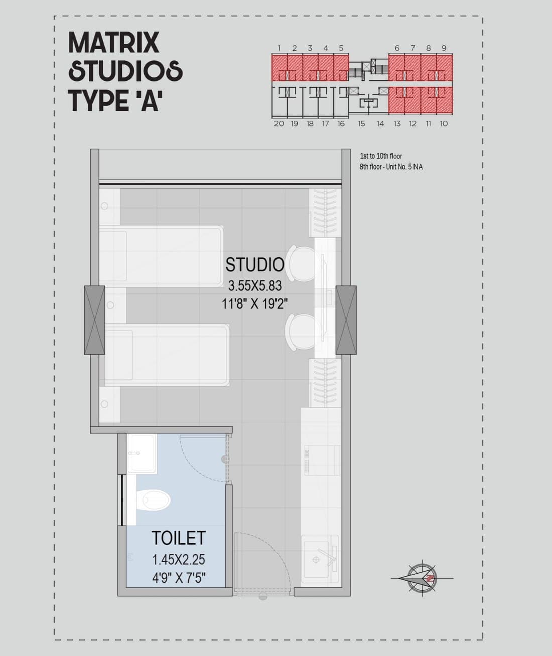 Floor plan layout for Matrix Studios Type A